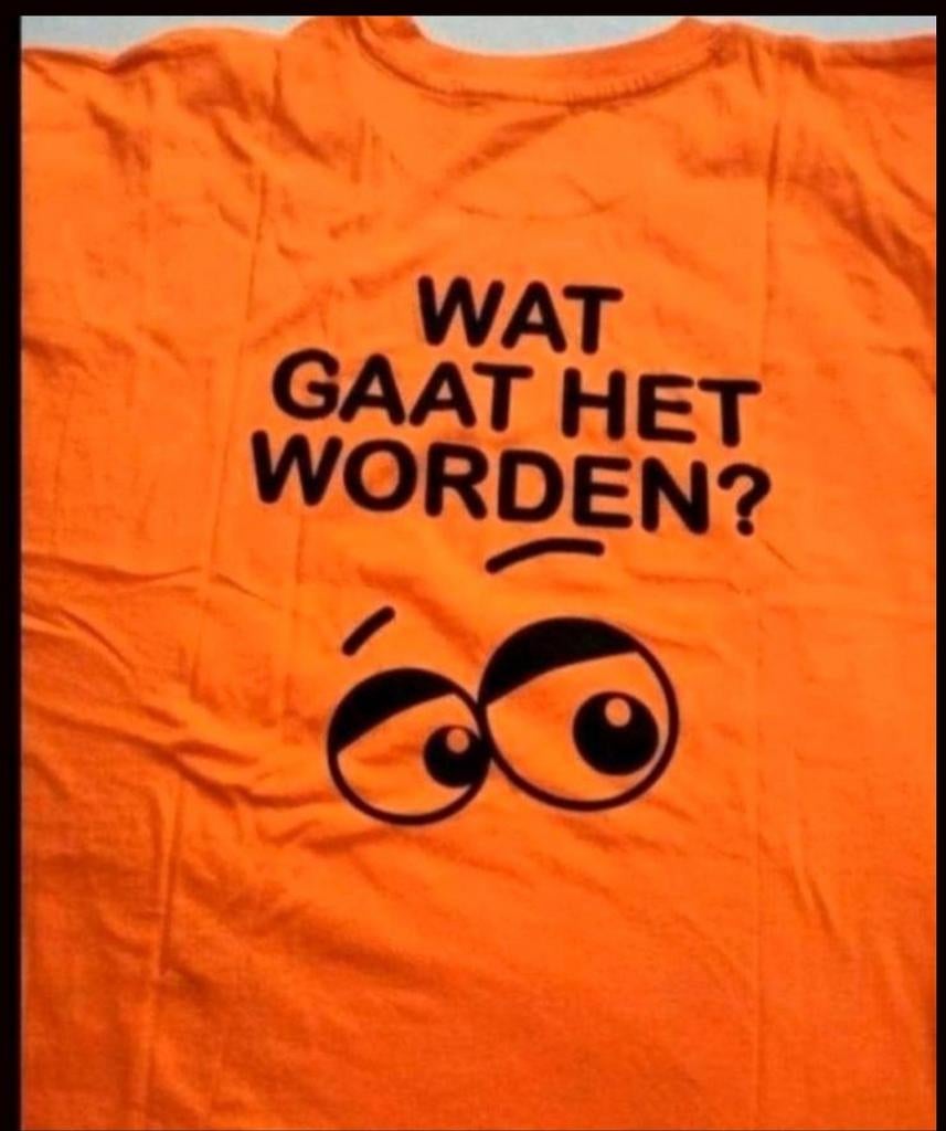 Oranje T-shirt met print - Wat gaat het worden?, Maat 52/54 (L), Jerzees, Nieuw, Oranje