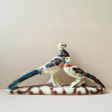 vintage Frans gipsbeeld van 2 vogelfiguren IZGS - beeld gips beschikbaar voor biedingen