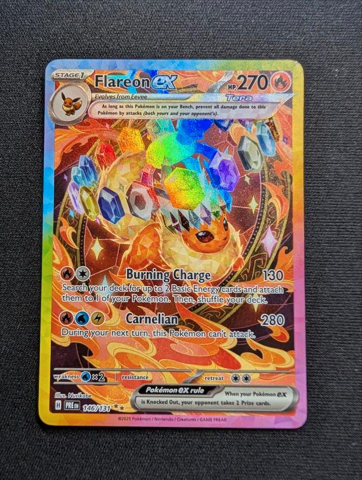 Flareon ex 146/131 (Set: Prismatic Evolutions), Hobby en Vrije tijd, Verzamelkaartspellen | Pokémon, Zo goed als nieuw, Losse kaart