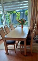 Prachtige blankhouten eettafel met 6 eetkamer stoelen., Huis en Inrichting, Ophalen, Gebruikt, 50 tot 100 cm, Vijf personen of meer