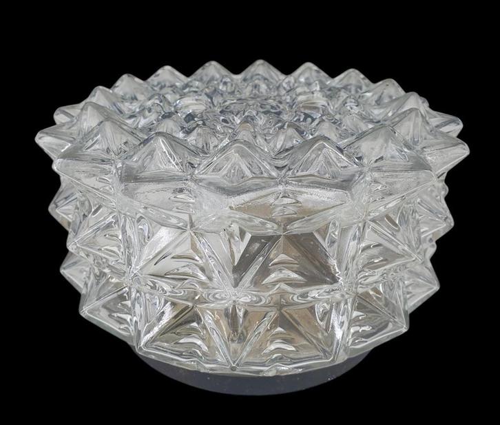 2087 vintage glazen plafoniere plafonniere plafondlamp lamp, Huis en Inrichting, Lampen | Plafondlampen, Glas, Ophalen of Verzenden