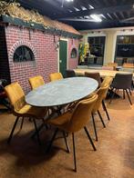 Ovalen eettafel van 200 cm met een 3D betonlook grijs blad, Huis en Inrichting, Tafels | Eettafels, Kunststof, 100 tot 150 cm