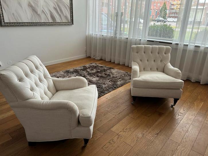 Elegante fauteuils met knopen, Huis en Inrichting, Fauteuils, Zo goed als nieuw, Stof, 75 tot 100 cm, 75 tot 100 cm, Ophalen