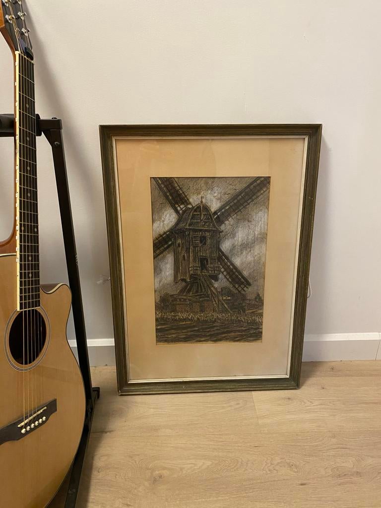 Molen in België door Willy van Schoonhoven-van Beurden, Antiek en Kunst, Kunst | Tekeningen en Foto's, Ophalen of Verzenden