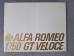 Brochure ALFA ROMEO 1750 GT VELOCE - NL, Ophalen of Verzenden, Alfa Romeo