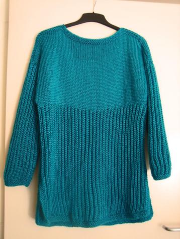 Heerlijk warme zelfgebreide turquoise trui 42-44-46 SNAZZEYS beschikbaar voor biedingen