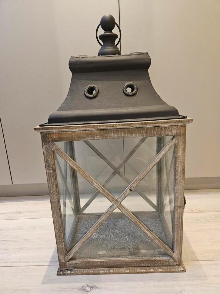 Mooie decoratieve lantaarn, Huis en Inrichting, Lampen | Vloerlampen, Zo goed als nieuw, Glas, Hout, Metaal, Ophalen of Verzenden