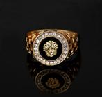 18K goud verguld heren ring van leeuw met zirkonen, 20 of groter, IJzer of Staal, Heer, Nieuw