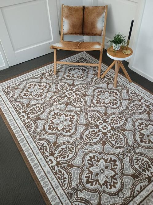 Nieuw prachtig uniek bruin-wit-teaklook patroon vloerkleed 1, Huis en Inrichting, Stoffering | Tapijten en Kleden, Nieuw, 200 cm of meer