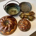 Objecten: 5 metalen koperkleurige originele bakvormen, Antiek en Kunst, Ophalen of Verzenden