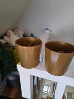 2 gouden kleurige bloempotten, Tuin en Terras, Bloempotten, Kunststof, Rond, Zo goed als nieuw, Tuin