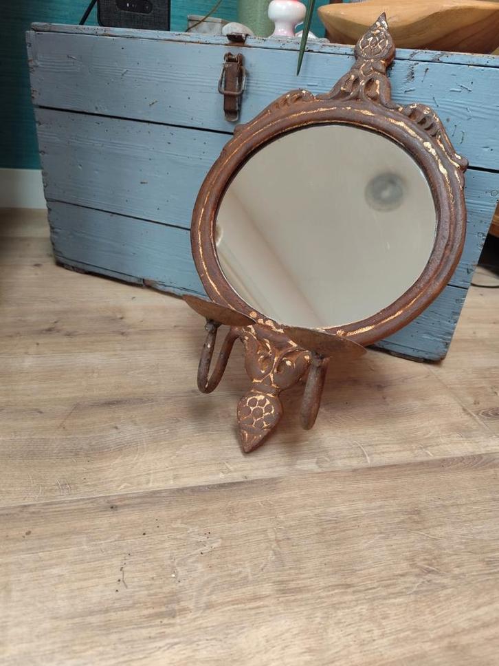 Ovale spiegel met kandelaar gietijzer, Antiek en Kunst, Antiek | Spiegels, Ovaal, Ophalen of Verzenden