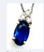 18K Witgouden Ketting met Saffier & Diamant Hanger, Blauw, Nieuw, Ophalen of Verzenden, Met edelsteen