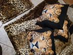 Set Panter luipaard deken plaid sprei hoes kussen kussens, Huis en Inrichting, Woonaccessoires | Kussens, Bruin, Zo goed als nieuw