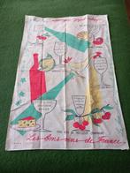 vintage 60s textiel overdoek handdoek theedoek Franse wijnen, Verzenden