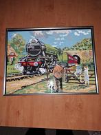 Twee leuke kinderschilderijen, met locomotief lg31cm-br41cm, Ophalen