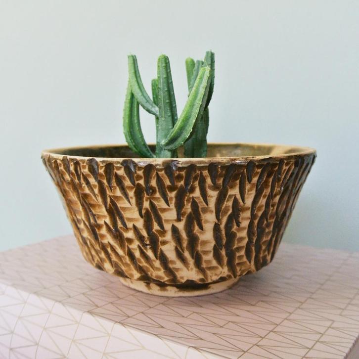 vintage Mid Century CACTUSBAKJE bloempot brutalist retro MCM, Tuin en Terras, Bloempotten, Gebruikt, Aardewerk, Binnen, Minder dan 40 cm