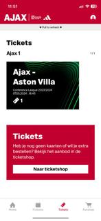 Kaartje Ajax-Aston villa Zuid J 7 maart, Tickets en Kaartjes, Maart, Eén persoon