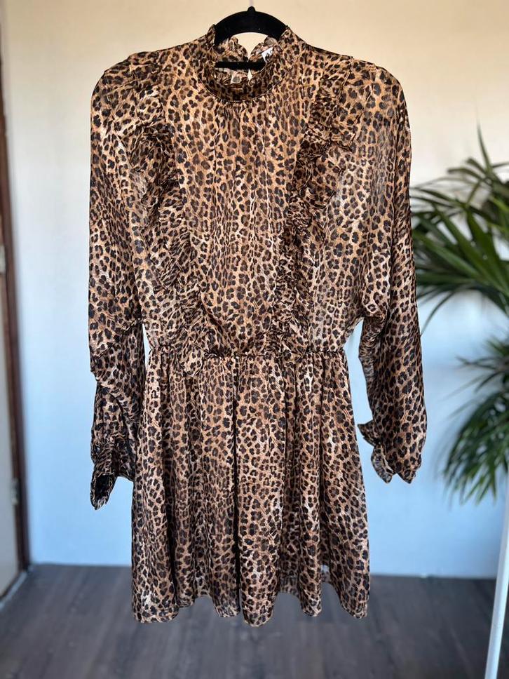 Loavies panterprint jurk, Kleding | Dames, Jurken, Zo goed als nieuw, Maat 36 (S), Bruin, Knielengte, Ophalen of Verzenden