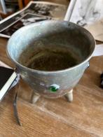 Vintage Messing pot op poten met glazen stenen, Ophalen of Verzenden