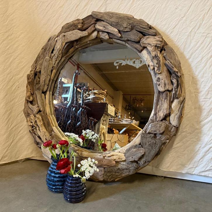 Spiegel - driftwood / drijfhout lijst - 80 cm - TTM Wonen, Huis en Inrichting, Woonaccessoires | Spiegels, Nieuw, 75 tot 100 cm