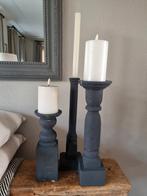 Oude Houten Kandelaars - Antraciet - Landelijk, Gebruikt, 25 tot 50 cm, Grijs, Ophalen of Verzenden