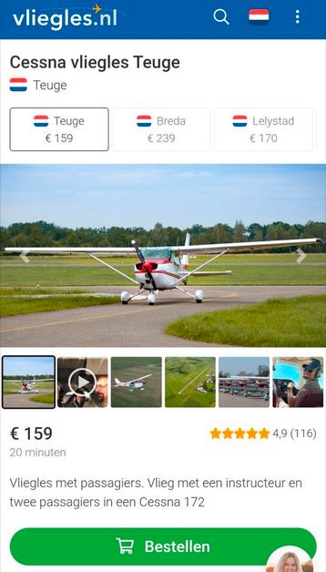 Ticket voor een vliegles, bij vliegexperience Teuge beschikbaar voor biedingen