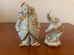 2 Swarovski Limoges porseleinen Clown & Olifant met Goud, Antiek en Kunst, Kunst | Beelden en Houtsnijwerken, Ophalen of Verzenden