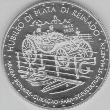 25 GULDEN ANTILLEN 1973 PRACHTIG / GLANS ZILVER beschikbaar voor biedingen