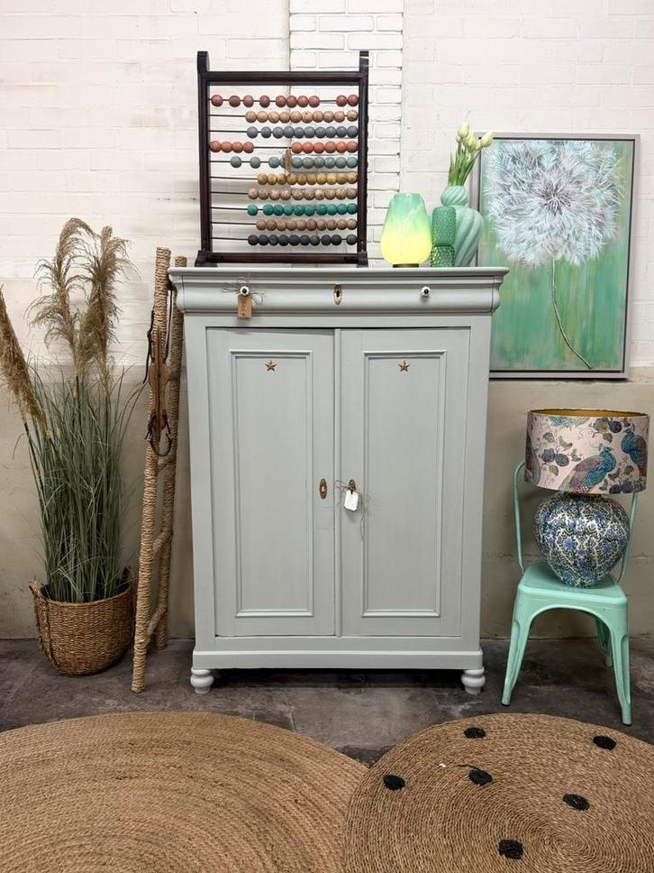 Biedermeier meidenkast linnenkast babykamer mint groen, Kinderen en Baby's, Kinderkamer | Commodes en Kasten, Zo goed als nieuw