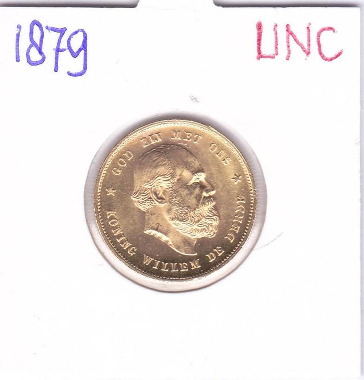 Schitterend gouden tientje 1879 UNC, Postzegels en Munten, Munten | Nederland, Losse munt, 10 gulden, Koning Willem III, Goud