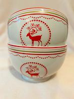 Kerst Kommen met Rendier Set van 2 Wit/Rood Als nieuw, Keramiek, Ophalen of Verzenden, Zo goed als nieuw, Kom(men)