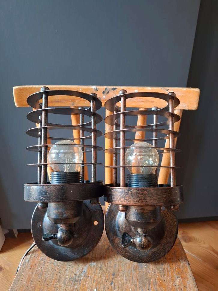 Industriële Wandlampen Set, Huis en Inrichting, Lampen | Wandlampen, Gebruikt, Metaal, Ophalen of Verzenden