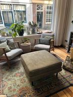 Hocker Rodeo van Woood olijfgroen, Gebruikt, Vierkant, Leer, 75 tot 100 cm