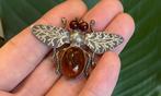 Barnsteen vlieg bij broche antiek zilver amber vintage dames, Ophalen of Verzenden, Zilver, Broche, Met edelsteen