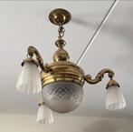 “Kroonluchter” 3 armig koper met glazen kelken, Ophalen, Gebruikt, Glas, Art Deco