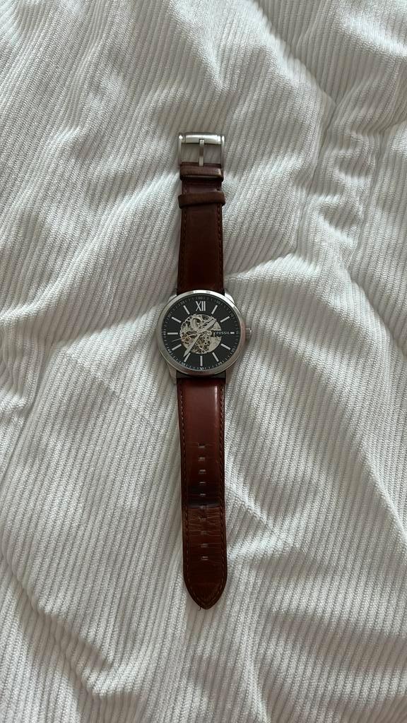 Fossil BQ2386 automatisch horloge, Sieraden, Tassen en Uiterlijk, Horloges | Dames, Gebruikt, Polshorloge, Fossil, Staal, Leer
