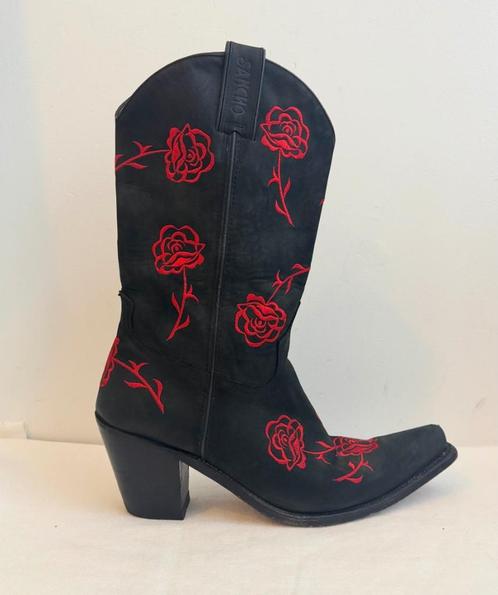 Sancho 42 zwarte boots rode rozen, Kleding | Dames, Schoenen, Zo goed als nieuw, Zwart, Ophalen of Verzenden