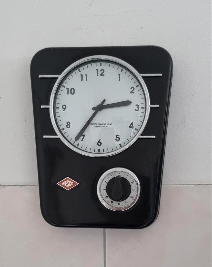 Wesco Retro Wandklok met Timer - Zwart, Huis en Inrichting, Woonaccessoires | Klokken, Zo goed als nieuw, Wandklok, Analoog, Ophalen of Verzenden