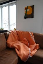Vintage 100% wollen deken 190x210 | Oranje roze, Ophalen of Verzenden, Zo goed als nieuw