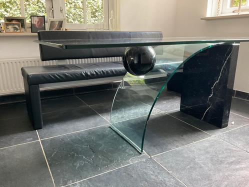 Unieke glazen design eettafel Kuma, Huis en Inrichting, Tafels | Eettafels, Zo goed als nieuw, 100 tot 150 cm, 200 cm of meer