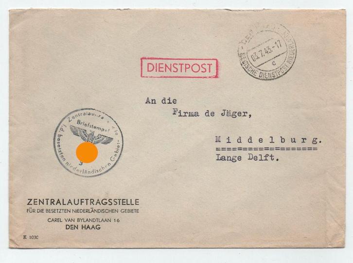 DDPN Zentralauftragstelle Den Haag - Middelburg 1943, Verzamelen, Militaria | Tweede Wereldoorlog, Overige soorten, Overige typen