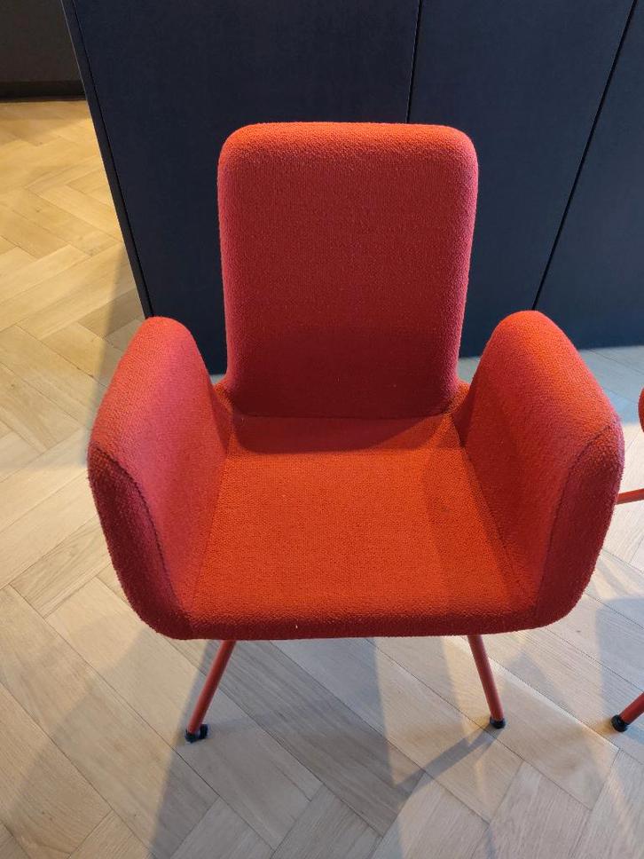 Vintage eetkamer stoelen, Huis en Inrichting, Stoelen, Gebruikt, Vier, Metaal, Stof, Rood, Ophalen