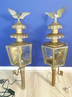 Twee koperen koets lantaarns, hoogte 65 cm, Antiek en Kunst, Ophalen of Verzenden
