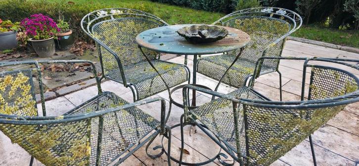 Tuinset ijzer, tafel met 4 stoelen izgs, Tuin en Terras, Tuinsets en Loungesets, Gebruikt, Tuinset, Overige materialen, 4 zitplaatsen