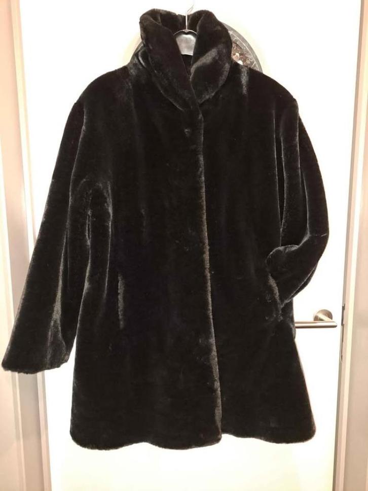 Etage, jas pels synthetisch, L/XL, Kleding | Dames, Jassen | Winter, Zo goed als nieuw, Maat 46/48 (XL) of groter, Zwart, Ophalen of Verzenden
