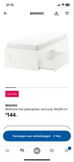 Brimnes Bedframe met opberglades, wit, 90x200 cm, Ophalen, 90 cm, Eenpersoons, Wit