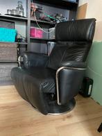 Draaifauteul Echt leer op een stalen draaiplateau., Ophalen, Gebruikt, Leer, 50 tot 75 cm
