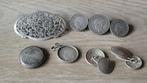 Zilver antiek lot bodemvondsten / munt broche / manchet knop, Antiek en Kunst, Ophalen of Verzenden, Zilver