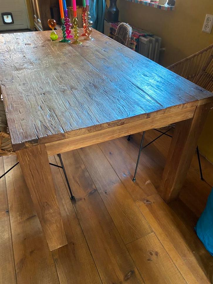 Robuuste eettafel old teak 160 x 90, Huis en Inrichting, Tafels | Eettafels, Gebruikt, 50 tot 100 cm, 150 tot 200 cm, Rechthoekig